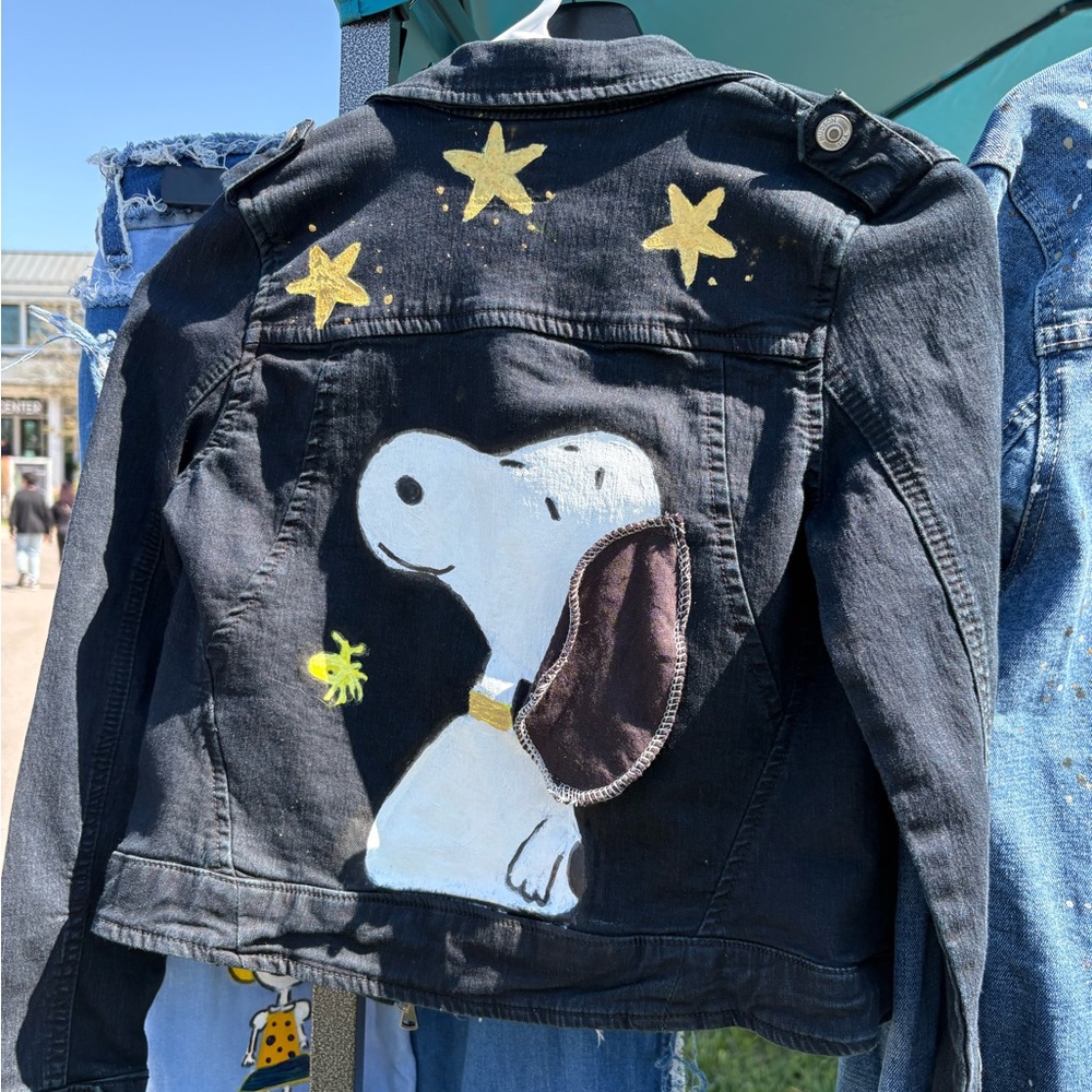 Hudson Jeans Black Denim Jacket with Snoopy and Star Design